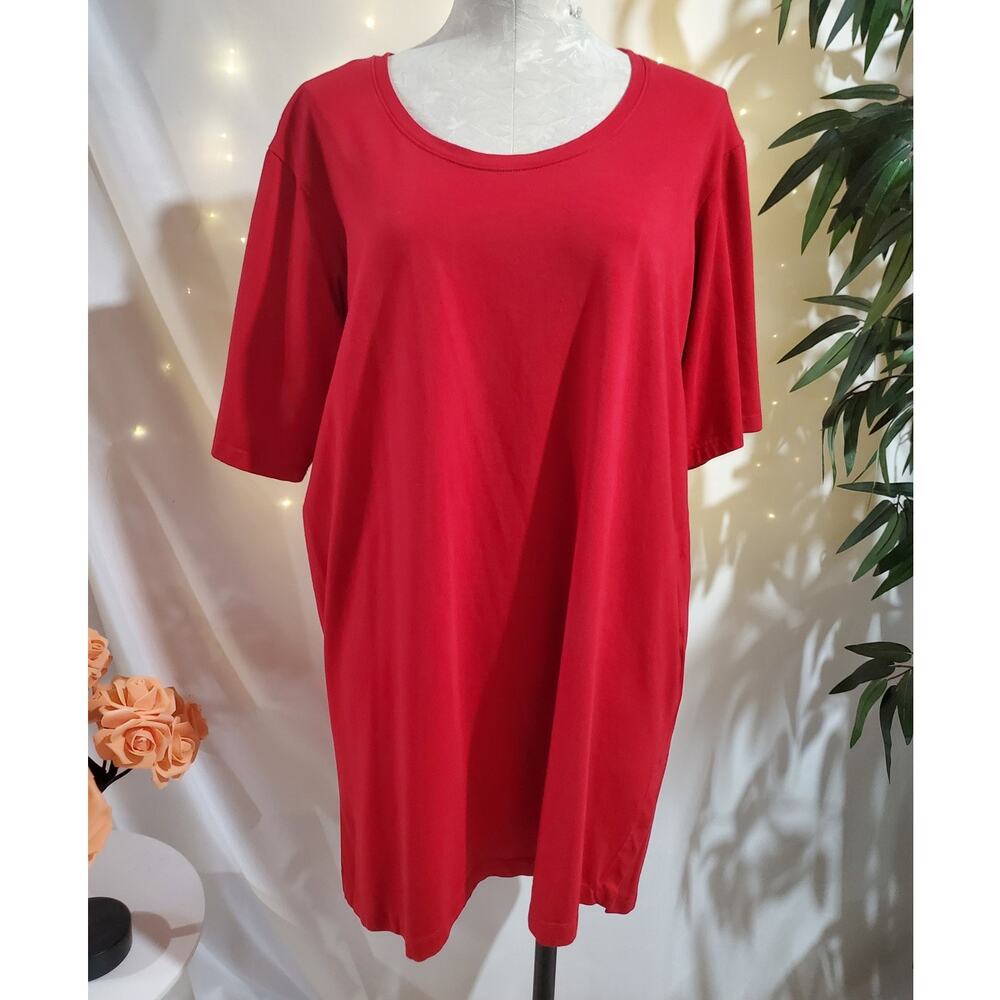 Eileen Fisher Organic Cotton Stretch Short Sleeve Tunic Top Womens Size L Red